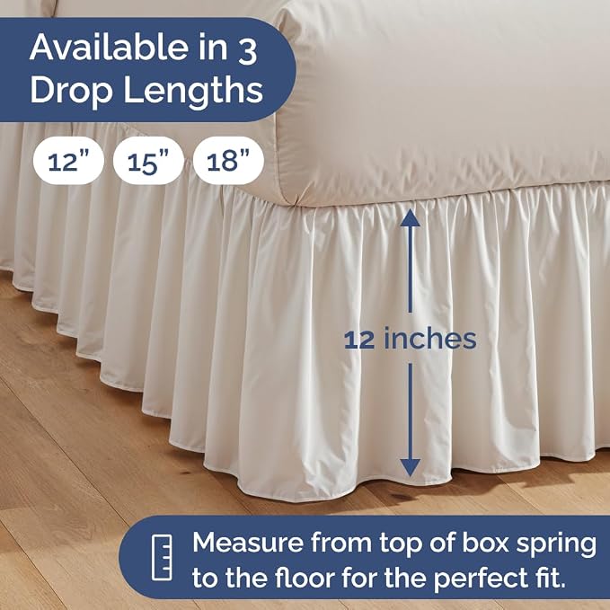 Bedskirt Queen Size Ruffle - Ruffled Bed Skirt - 12 Inch Drop - White | Bedskirt with Platform, Ultra-Soft Premium Hotel Quality, Wrinkle Free, Fade & Shrink Resistant, for Women, Men, Kids & Teens