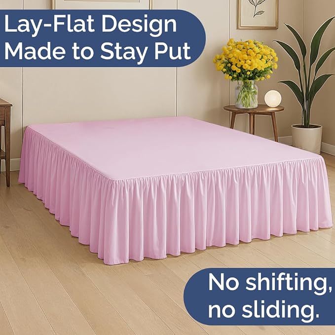 Bedskirt King Size Ruffle - Ruffled Bed Skirt - 12 Inch Drop - Light Pink | Bedskirt with Platform, Ultra-Soft Premium Hotel Quality, Wrinkle Free, Fade & Shrink Resistant, for Women, Men, Kids & Teens