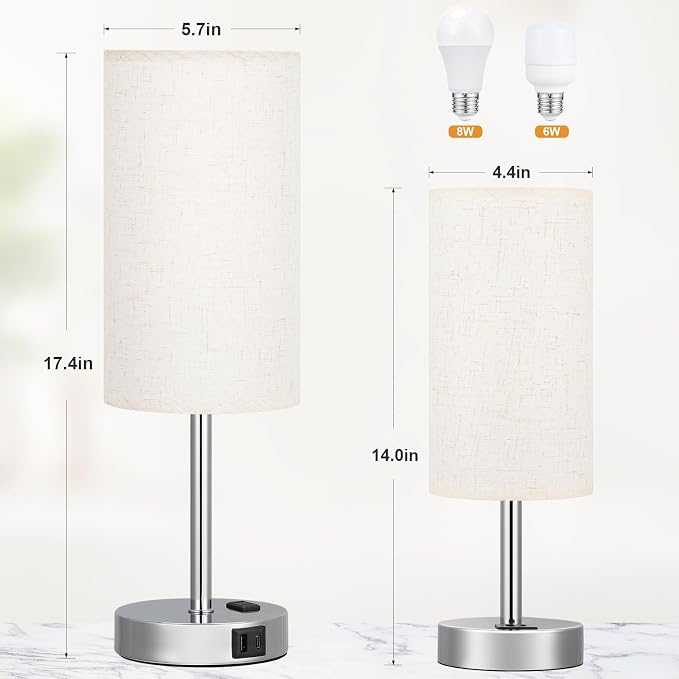 White Touch Table Lamp for Bedroom - Bedside Desk Lamp for Dorm Study