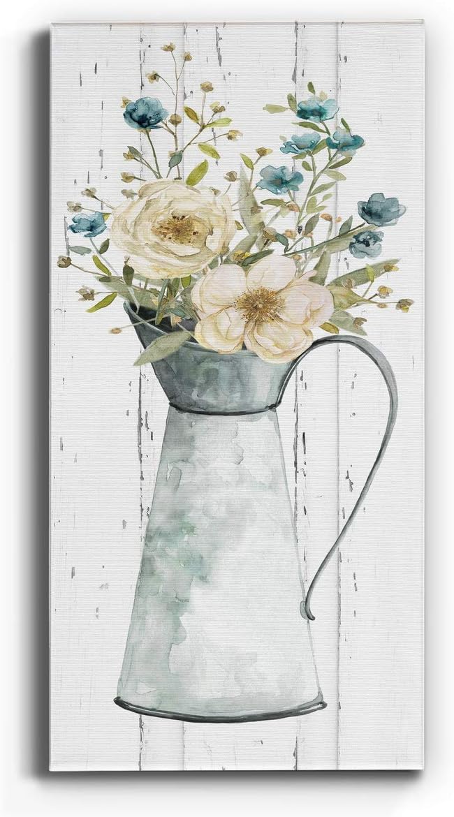 Renditions Gallery Canvas Flowers Wall Art Modern Decorations Paintings Elegant Floral Vase Glam Botanical Romantic Bouquet Wall Hanging Artwork for Office Bedroom Kitchen - 12"x24" LT43