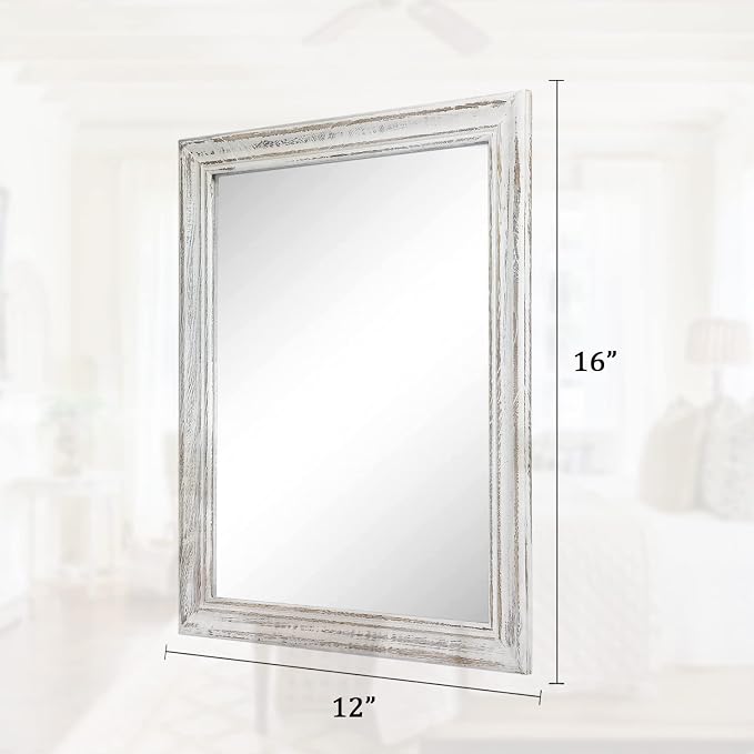 Wall Mirror with Rustic Wood Frame Rectangle Hanging Mirrors for Wall Decorative for Bathroom Bedroom Farmhouse Living Room Entryway Small