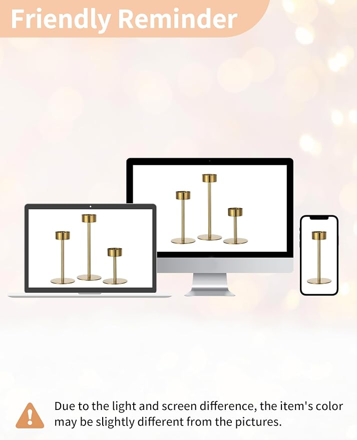 NUPTIO Candlestick Holders for Table Centerpiece, Set of 3 Gold Decor