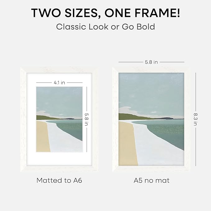 Homeforia A5 White Oak Picture Frame, High-End Wood, A6 Mat, Glass