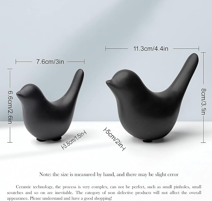 Notakia Small Birds Statues Home Decor Modern Style Decorative Ornaments for Living Room Decor, Bedroom, Office Desktop, Cabinets (Black 2Pcs Birds)