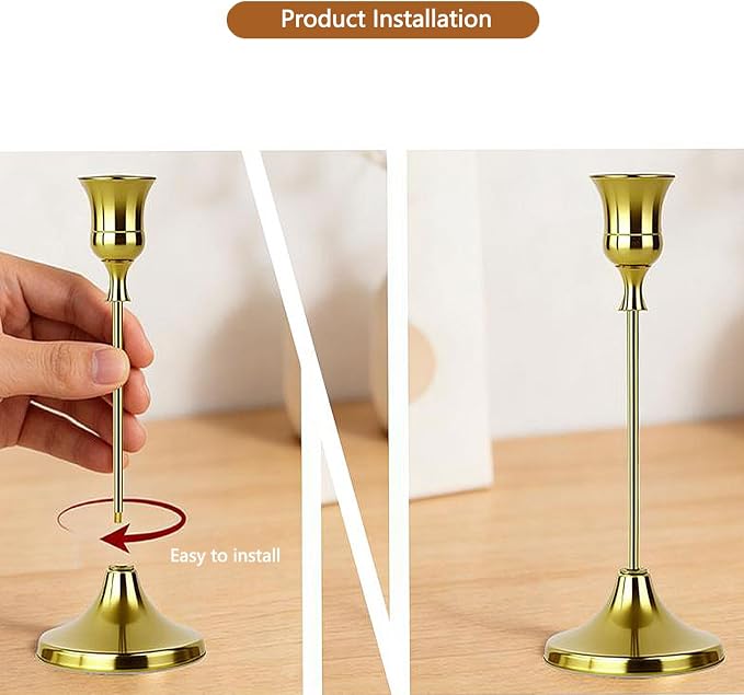 1 Sets Candle Holder Gold Candlestick Holders -Vintage Modern Metal Taper Candle Holders, Decorative Centerpiece for Table Mantel, Wedding Kitchen Home Decor, Wedding Gift,3Pcs