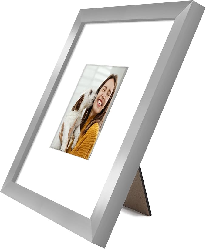 Americanflat 8x8 Picture Frame - Matted to 4x4 - Engineered Wood - Silver