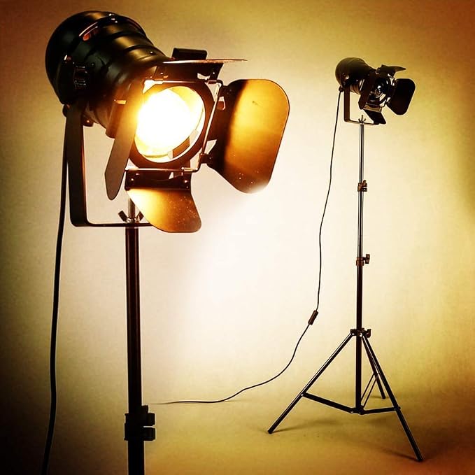 Vintage Industrial Black Retro Tripod Adjustable Floor lamp Parking Light, 5 Meter Cable with Foot Switch Parking Light Tripod gooseneck for Living Room Bedroom Office bar Lighting (Pack of 2)