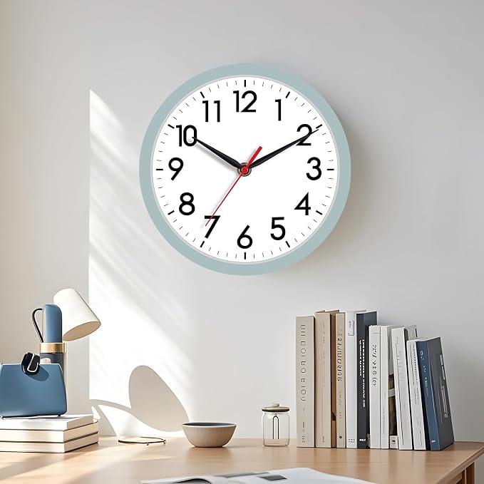 AKCISOT 8 Inch Wall Clock, Silent Battery Operated Analog Clock, Blue Gray | Small Size | Bedroom | Office | Kitchen | Bathroom | Classroom | Modern | Easy to Read