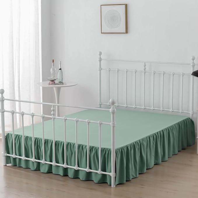 Bed Skirt Twin Size Ruffled Bed Skirt with Split Corners | 12 Inch Drop Dust Ruffle Bed Skirt with Platform, Sage Green, 12" Twin