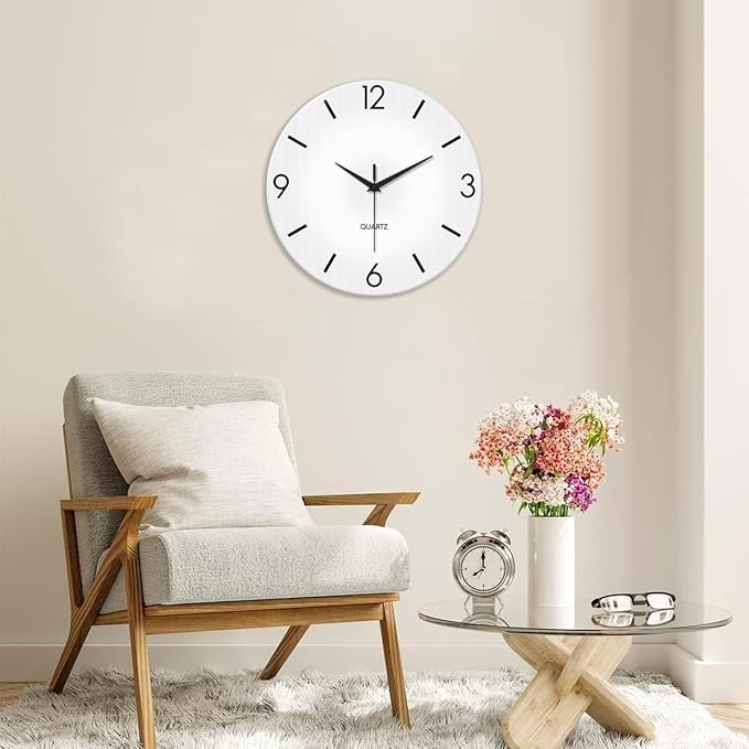 XFM Modern Simple Wall Clock 16 Inch White Minimalist | Silent Non-Ticking Battery Operated Big Size Simple Analog Decorative for Living Room Kitchen Office Decor