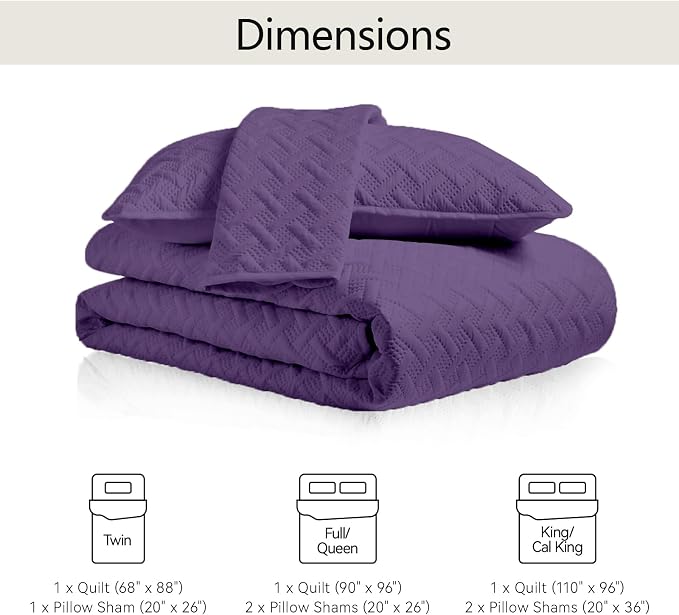 FLYMME Twin Quilt Set,Lightweight Purple Bedspreads,Basket Weave Pattern,Ultra Soft Microfiber Bedspread Bed Coverlet 2 Pieces for All-Seasons (1 Quilt,1 Shams)