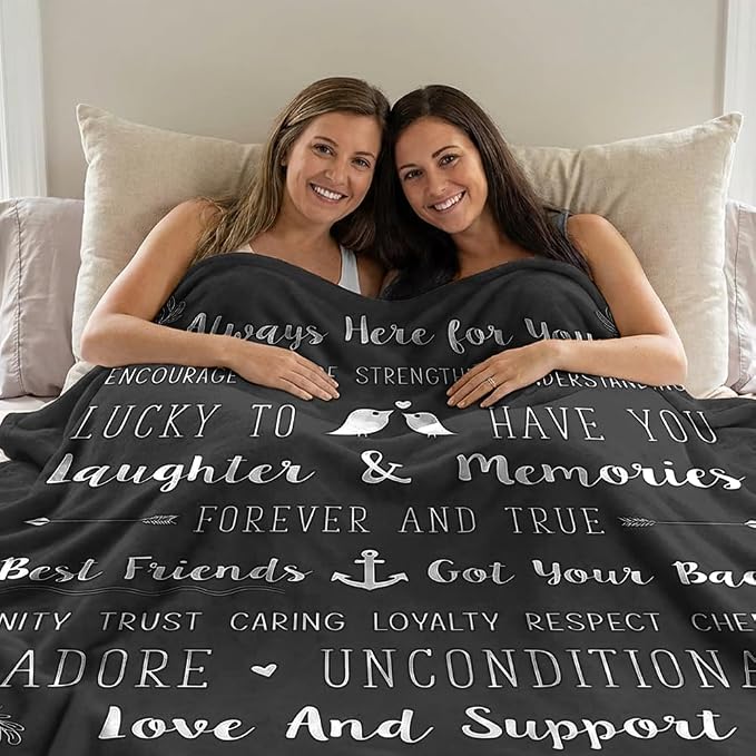 PAVILIA Best Friend Blanket - Friendship Gifts for Women, Soul Sister & Long Distance Bestie Gift, Soft Cozy Fleece Throw with Sentimental Quotes, BFF Birthday Gift Idea, Gray