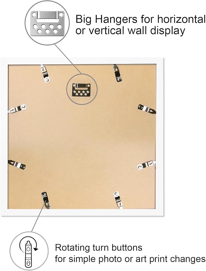 18x18 Poster Frame-White, 8x8 Mat,Engineered Wood,Polished Plexiglass