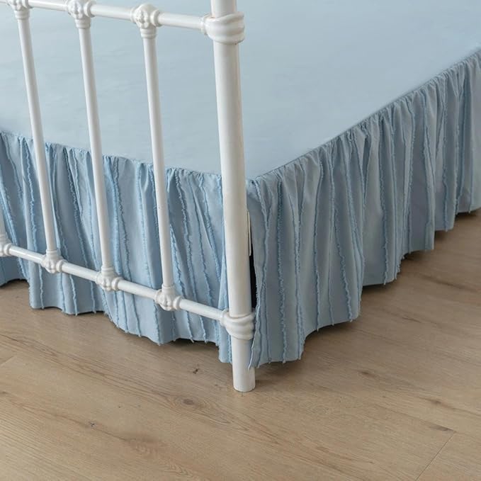 Bed Skirt Full Size - Ruffled Bed Skirt - with Split Corners - Sky Blue | Striped Boho Tufted -18 Inch Drop Bedskirt with Platform-Soft Premium Hotel Quality - Easy Fit