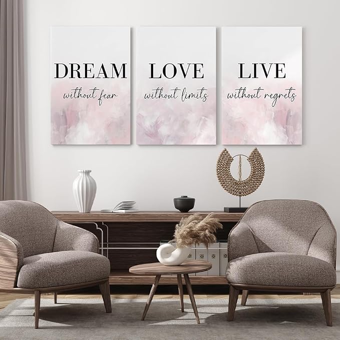 GUBIYU Love Decor for Bedroom Dream Live Quotes Posters Prints Set of 3 Pink Purple Home Decor Home Wall Art Large Dream Live Wall Art for Girls Women Gift Inspirational Wall Decor 24"X36"