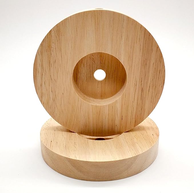 2 Pack Table Lamp Base Only 4.7'' Round Solid Wooden Stand Holder Foot for Desk Lighting Night LED Light Spotlight Wood Art Display Base DIY Craft Project