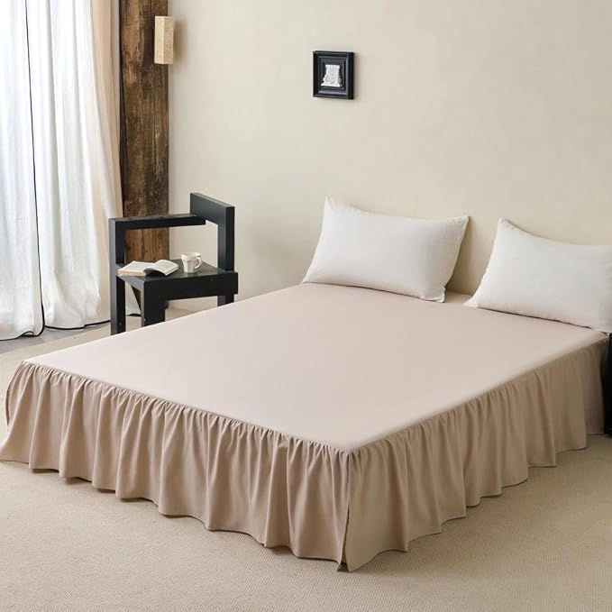 Bed Skirt Queen Size Ruffled Bed Skirt, 12'' Queen Dust Ruffle Bed Skirts | With Split Corners, Dust Ruffle with Platform, Microfiber, Breathable, Soft, Easy Fit, Almond