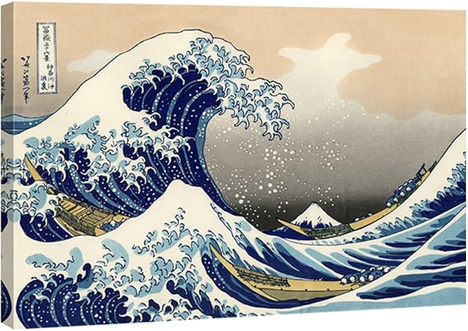 Wieco Art Great Wave of Kanagawa Katsushika Hokusai Giclee Canvas Prints Wall Art Abstract Seascape Pictures Paintings for Living Room Home Decorations Large Modern Stretched and Framed Sea Artwork