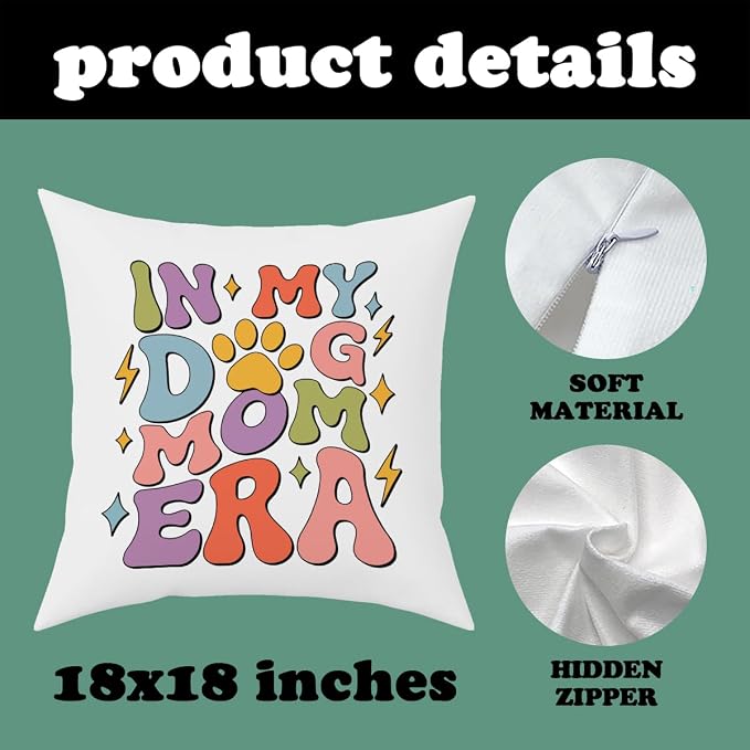 Fokongna in My Dog mom era Dog Mom Decorative Pillow Covers 18 x 18 Inch, Love Gy Lover Proud Mama Pet Owner Pillowcase, Funny Gifts for Women