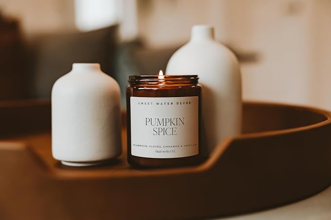 Sweet Water Decor Pumpkin Spice Candle, 9oz Amber Glass Jar, Fall