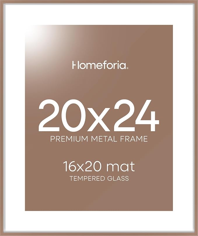 Homeforia 20x24 Mocha Picture Frame, High-End Metal, 16x20 Mat, Glass