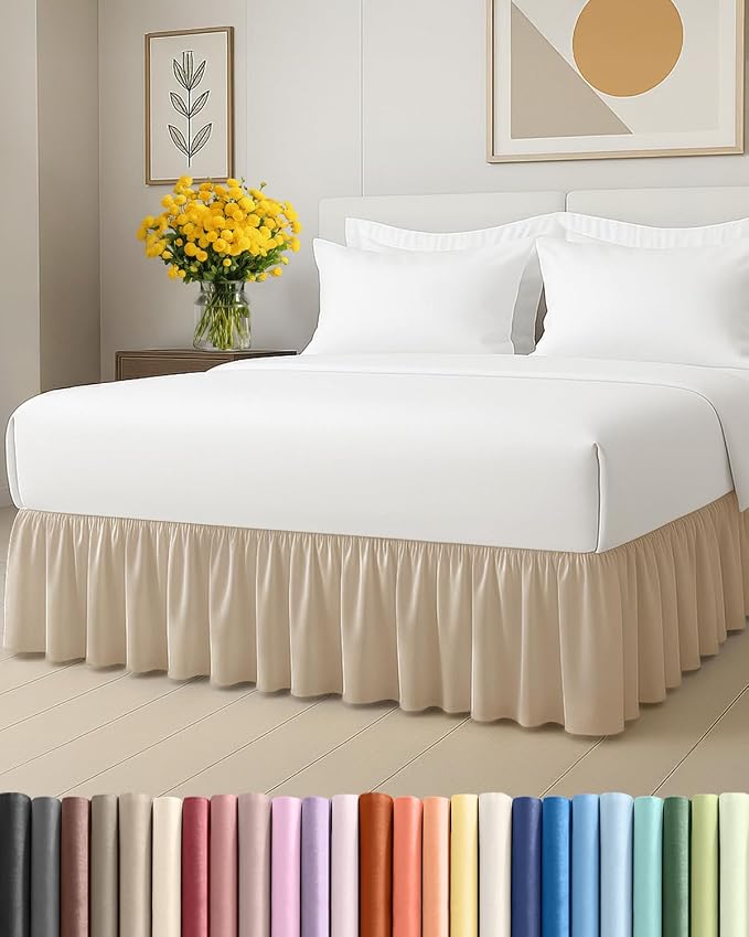 Bedskirt Twin Size Ruffle - Ruffled Bed Skirt - 12 Inch Drop - Cream | Bedskirt with Platform, Ultra-Soft Premium Hotel Quality, Wrinkle Free, Fade & Shrink Resistant, for Women, Men, Kids & Teens