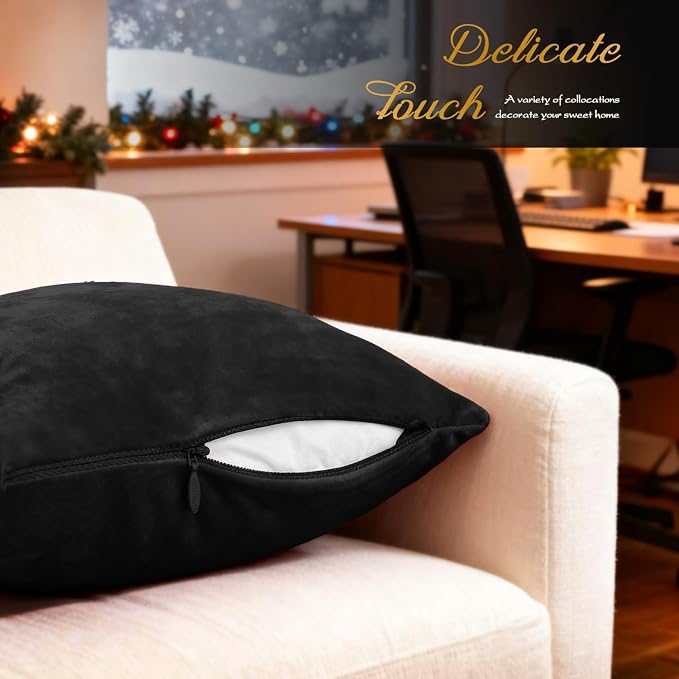 BRAWARM Christmas Pillow Cover 12 X 20 Inches, Black Christmas Tree Embroidered Lumbar Pillow Cover, Soft Velvet Decorative Throw Pillow for Couch Bed Sofa Living Room Home