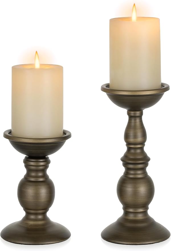 NUPTIO Bronze Pillar Candle Holders: Metal Candle Stand for 3" Candles