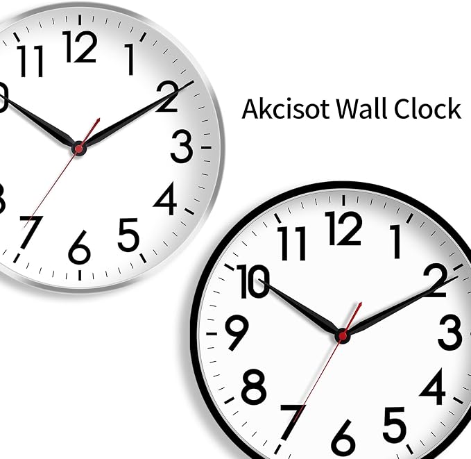 AKCISOT 16 Inch Wall Clock, Silent Battery Operated Analog Clock, Black | Large Size | Living Room | Kitchen | Classroom | Office | Easy to Read Numbers
