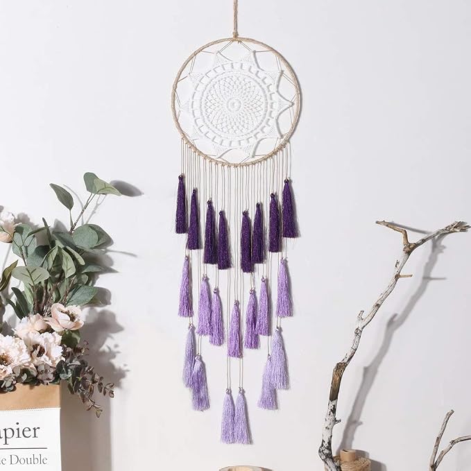 Artilady Macrame Dream Catcher Wall Hanging, Purple Large Boho Room Decor