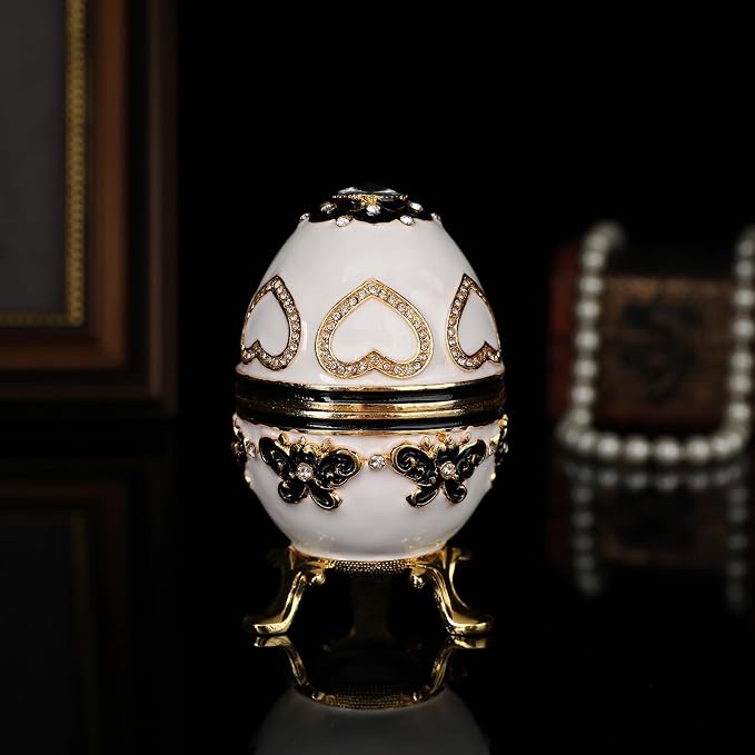 QIFU Hand Painted Easter Egg Style Enamel Trinket Box Hinged, Unique Gift for Family