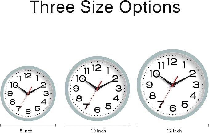 Roymnie 12 Inch Wall Clock, Battery Operated Silent Non Ticking | Blue Gray analog wall clock; bold numerals for easy reading; silent non-ticking; 1 AA battery (not included); for classroom