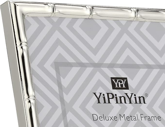 YiPinYin 5x7'' Bamboo Detail Designs Silver Metal Picture Frame 2pack,Elegant Silver Plated Baby Nurse Photo Frames 5x7'' With Soft Touch Velvet Backing for Desktop and Wall Décor