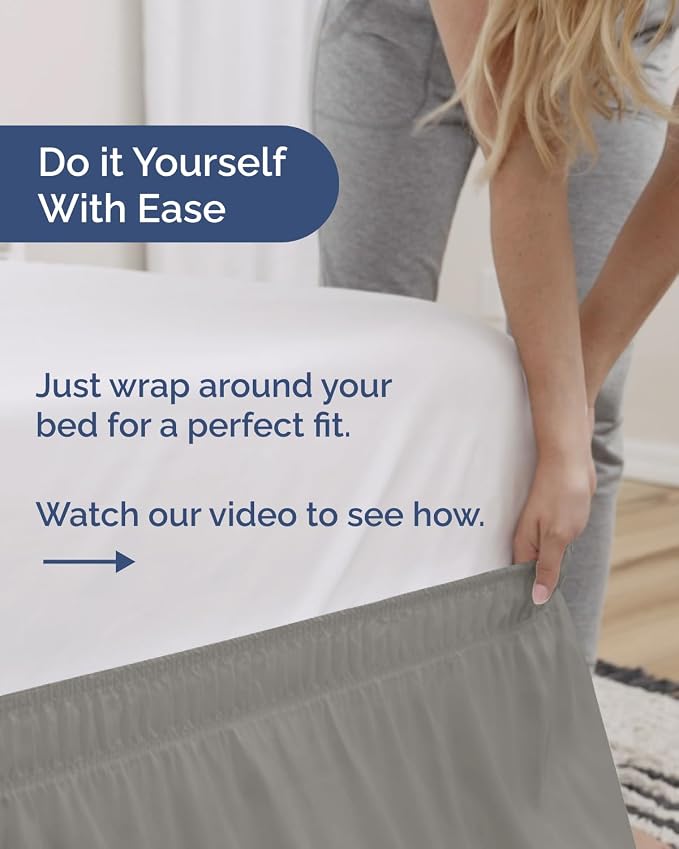 Wrap Around Dust Ruffle Bed Skirt, King Size - 21 Inch Drop, Light Grey | Easy Fit Elastic Strap, Adjustable Pleated Bedskirt w/Brushed Fabric, Wrinkle & Fade Free, for Women, Men, Kids & Teens