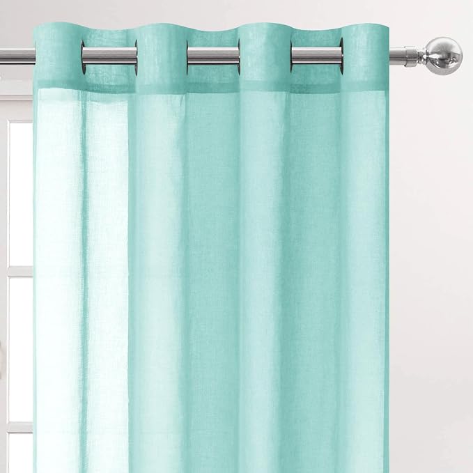 DWCN Sheer Curtains Faux Linen Grommet Window Curtain Voile Sheer Drapes for Living Room Set of 2 Panels 52 x 84 Inch Long, Mint Green