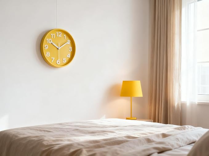 JENLYSTIME 8 Inch Vibrant Yellow Modern Wall Clock – Silent Non-Ticking, Bold 3D Numbers, Precise Quartz Movement | Decorative Desk & Wall Clock with Stand for Home, Kitchen, Bedroom, or Office