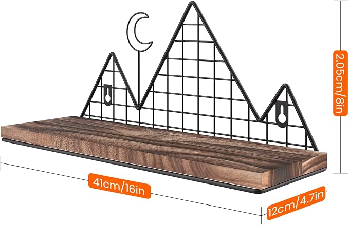 Homode Floating Shelves, Set of 2 Mountain Wall Shelves, Brown and Black