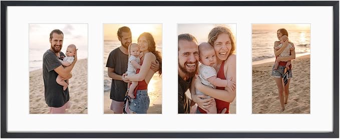Golden State Art 8x20 Collage Frame w/Mat for 4 4x6 Photos Black 1 Pack