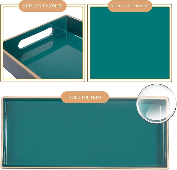 MAONAME Green Vanity Tray Set of 2, Rectange Toilet Tank Trays with Handles