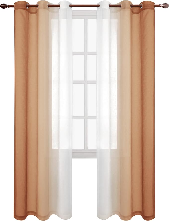 DWCN Ombre Sheer Curtains - 84 inches Long Faux Linen Gradient Semi Voile Curtains for Bedroom and Living Room, Set of 2 Grommet Top Window Curtain Panels, 42 x 84 Inches Long, Burnt Ochre