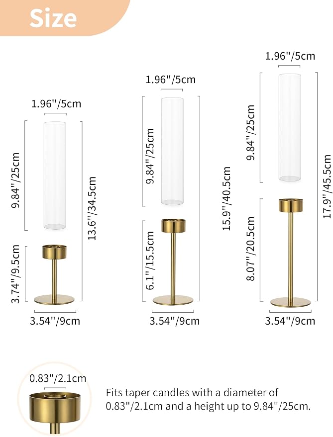 NUPTIO Hurricane Candle Holder for Centerpiece, Set of 6 Candlestick Holder