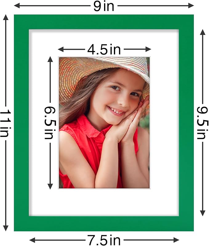 Vittanly 8x10 Picture Frames Set of 9 for Wall or Tabletop Display, Green | Display Pictures 5x7 with Mat or 8x10 without Mat, Small Photo Frames, Engineered Wood with Shatter Resistant Plexiglass