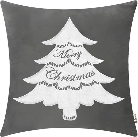 Gray Christmas Tree Velvet Pillow Cover 20x20 Inch for Couch Sofa