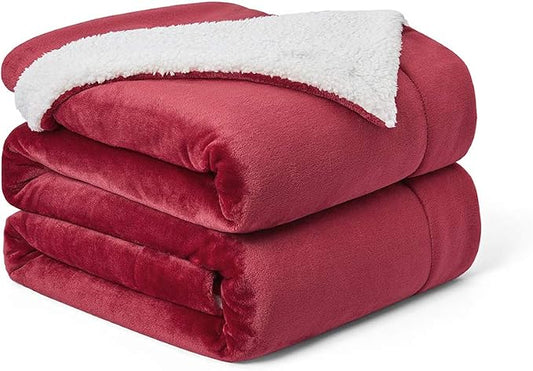 Walensee Sherpa Fleece Blanket for Christmas (Queen Size 90”x90” Red) Plush Throw Fuzzy Super Soft Reversible Microfiber Flannel Blankets for Couch, Sofa Ultra Luxurious Warm and Cozy for All Seasons