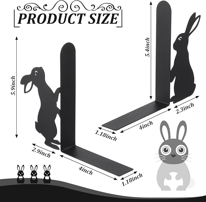 Geelin Rabbit Bookends Set of 2, Metal Bunny Book Ends for Shelves
