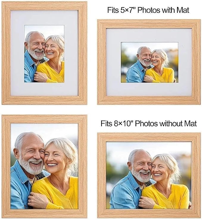 8x10 Picture Frame-Natural Oak,5x7 Mat,Tempered Glass,Engineered Wood