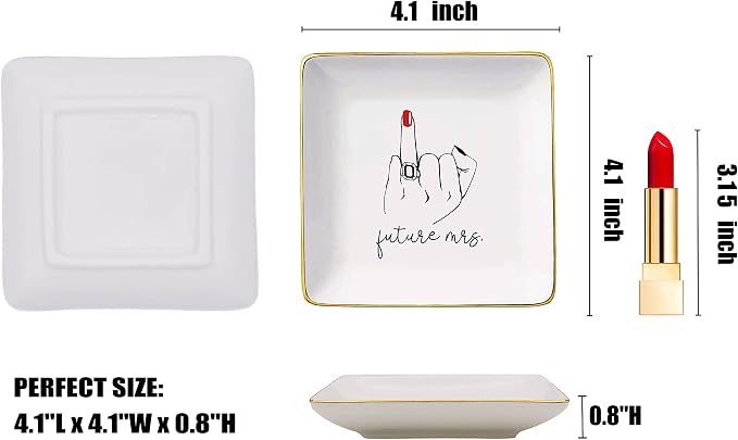 Topthink Future Mrs Gift-Engagement Gifts for Women-Bride to Be-Newly Engaged-Bridal Shower Present-Bachelorette Party Present-Ceramic Jewelry Holder Ring Dish Trinket Tray