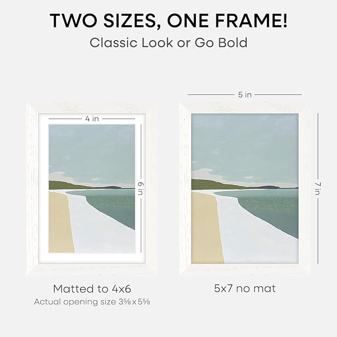Homeforia 5x7 White Oak Picture Frame, High-End Wood, 4x6 Mat, Glass