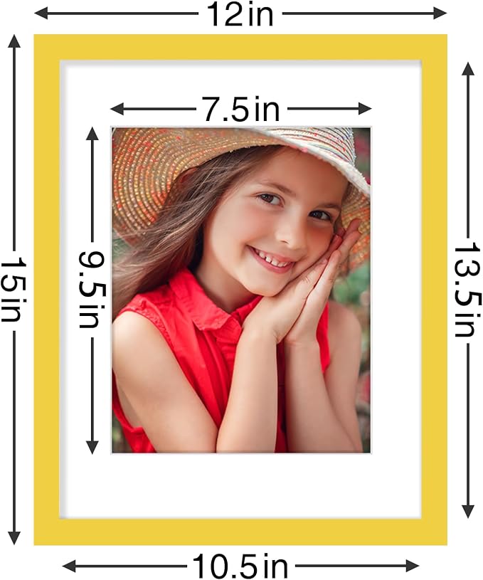 Vittanly 11x14 Picture Frames Set of 9 for Wall Mounting, Yellow | Display Pictures 8x10 with Mat or 11x14 without Mat, Engineered Wood with Shatter Resistant Plexiglass, Gallery Photo Frames