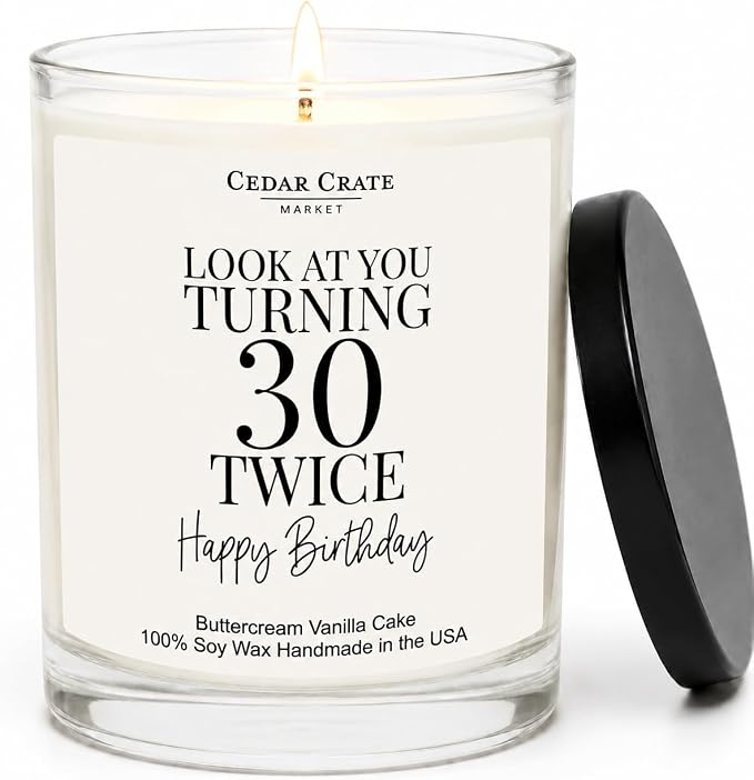 Crate Market 60th Birthday Gifts for Women – Buttercream Soy 60th Birthday Candle, 60+ Hour Burn, Funny Turning 60 Gift Ideas for Her Mom Wife Best Friend, Handmade USA
